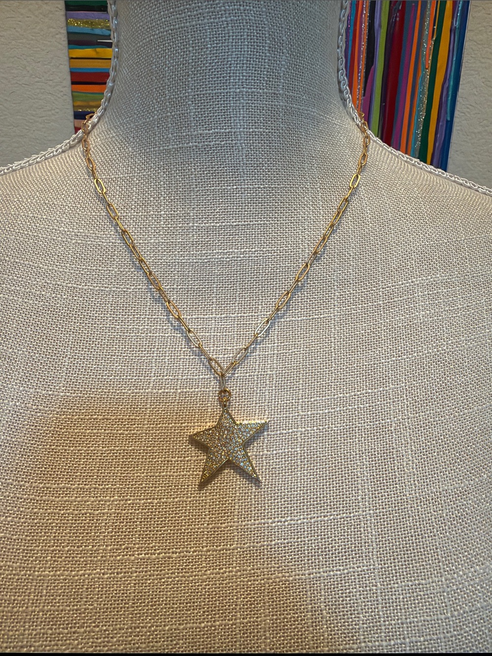 Gold Star Pendant Necklace with Pavé Crystals